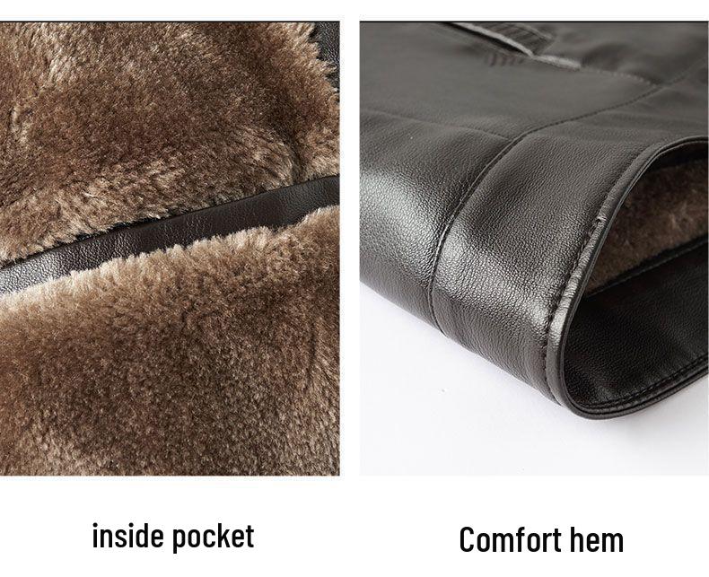 Men's Middle-Aged & Elderly Leather Jacket - Autumn/Winter, Warm, Thick, Windproof, Cycling Outerwear.