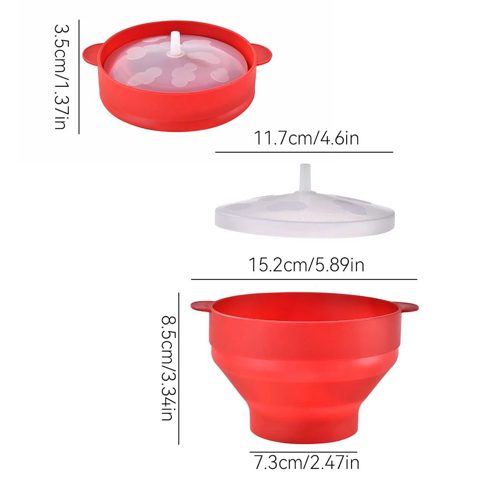 1/3Pcs Silicone DIY Microwave Popcorn Bowl Bucket Red Popcorn Maker with Lid Chips Fruit Dish High Quality Kitchen Easy Tools