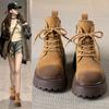 Fashion Thick-soled Heightening Martin Boots Women's Autumn New Retro Thin Polished Short Boots Lace-up Rhubarb Boots