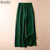Women Summer Casual Trousers Solid Color Elastic Waist Loose Long Pants