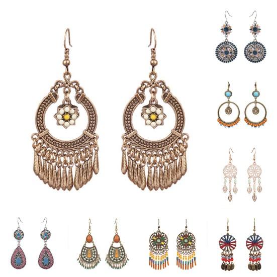 1 Pair Classic Hook Earrings Beads Ethnic Style Tassel Charm