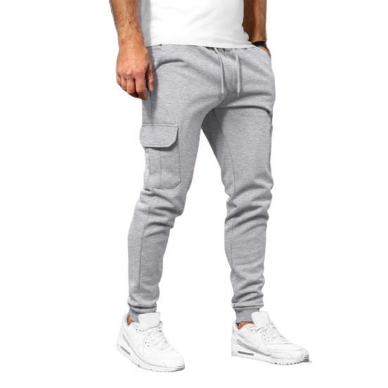 Men Winter Sweatpants Drawstring Waist Fleece-Lined Jogger Pants with Multiple Pockets Solid Color Thick Cargo Pants for Work Street Wear