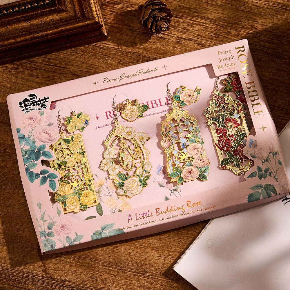 Pendant Hollow Bookmark Chinese Style Floral Painting Bookmark Retro Metal Bookmark Student