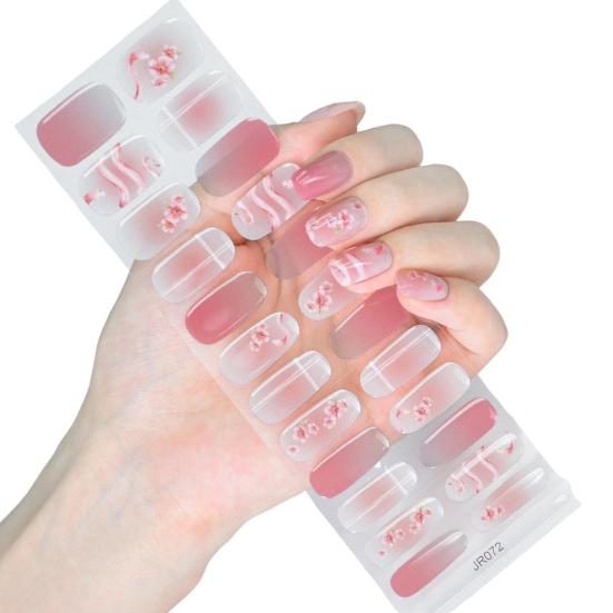 Yousheng 1 Set Gel Nail Stickers for Fragile Nails Easy Removal Waterproof Nail Art Stickers DIY Nail Art Decals with File Wooden Stick Cotton Pad