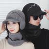 Winter Velvet Thick Coldproof Warm Wool Cap Riding Windproof Protective Knitted Cap Scarf Two-piece Set
