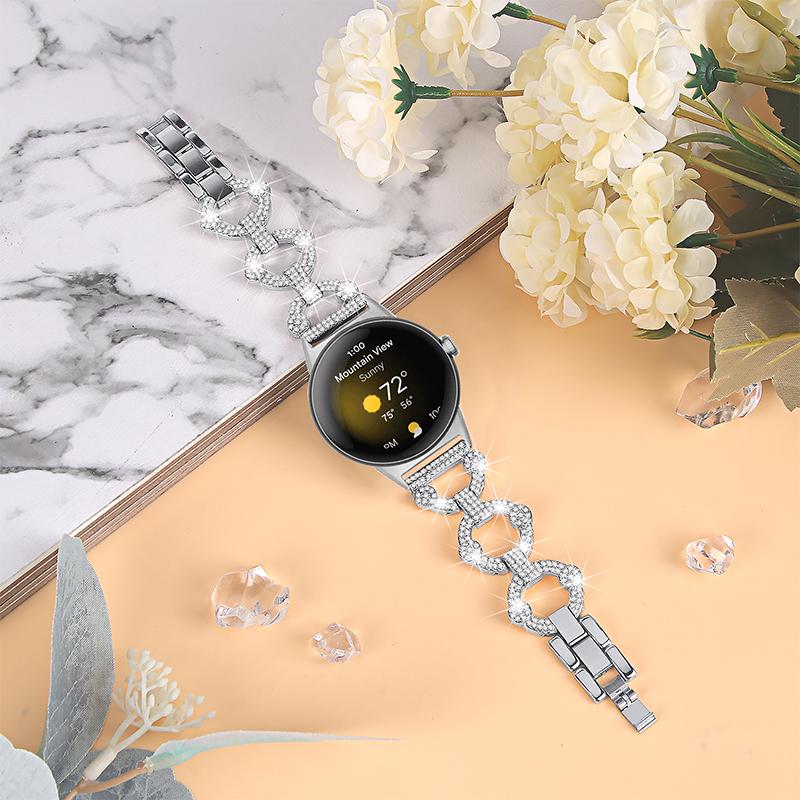 For Google Pixel Watch 3 41mm/Watch 2/Pixel Watch Rhinestone Decor Watch Band Replacement Metal Wrist Strap Bracelet