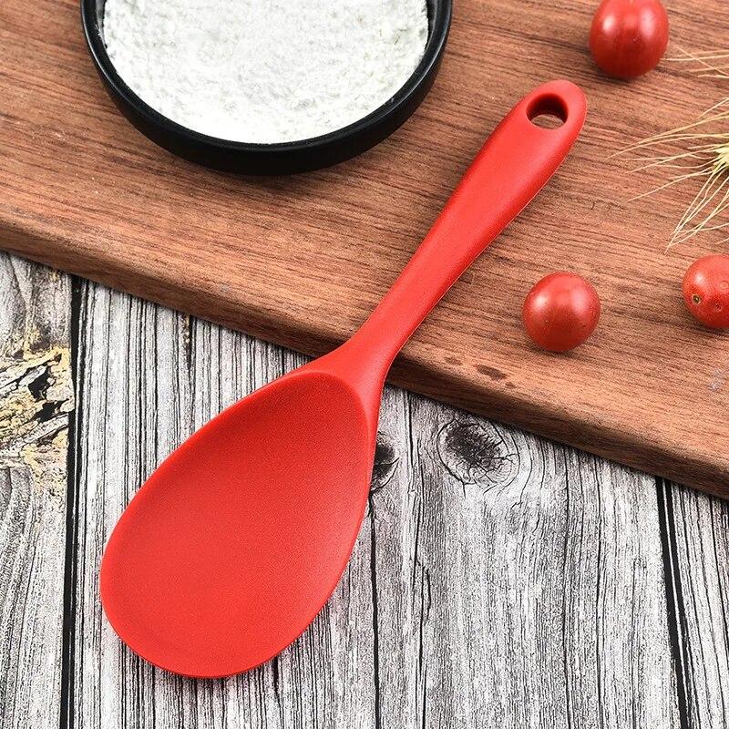 1pc Kitchen Utensils Food Grade Heat Resistant Silicone Rice Spoon Heat Resistant Sushi Scoop Silicone Plastic Rice Paddle