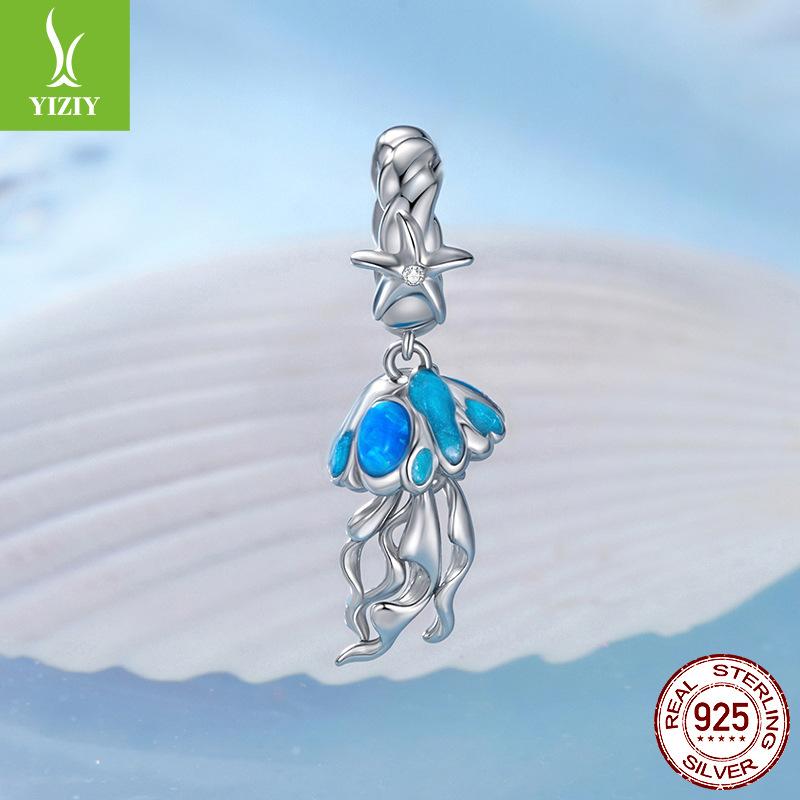 Dream Jellyfish Pendant, Ocean Wind S925 Sterling Silver Diy Bead Loose Bead Jewelry Accessories