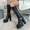 Fashion Patent Leather White Knee High Boots Lace Up Ladies Platform Boots High Heels Fashion Nightclub Patry Shoes Wholesale