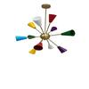 Mid-Century Modern Sputnik Chandelier Multi-Color Cone Shades Brass Finish Retro Ceiling Light Fixture