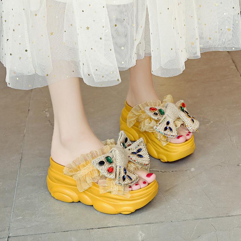 Fashion Shoes Woman 2025 Slippers Summer On A Wedge Pantofle Platform Butterfly-Knot Luxury Slides New Designer Fashion Butterfly-knot