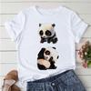 Aesthetics Cute Panda Print Women Basic Tees Cartoon Top O-Neck Simple Tee Short Sleeve T-Shirt Ladies Tees Graphic White Tshirt