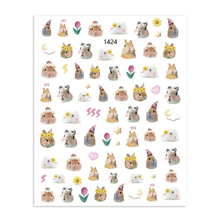 Adorable Pet Nail Decals: Rabbit, Puppy, Kitten Stickers