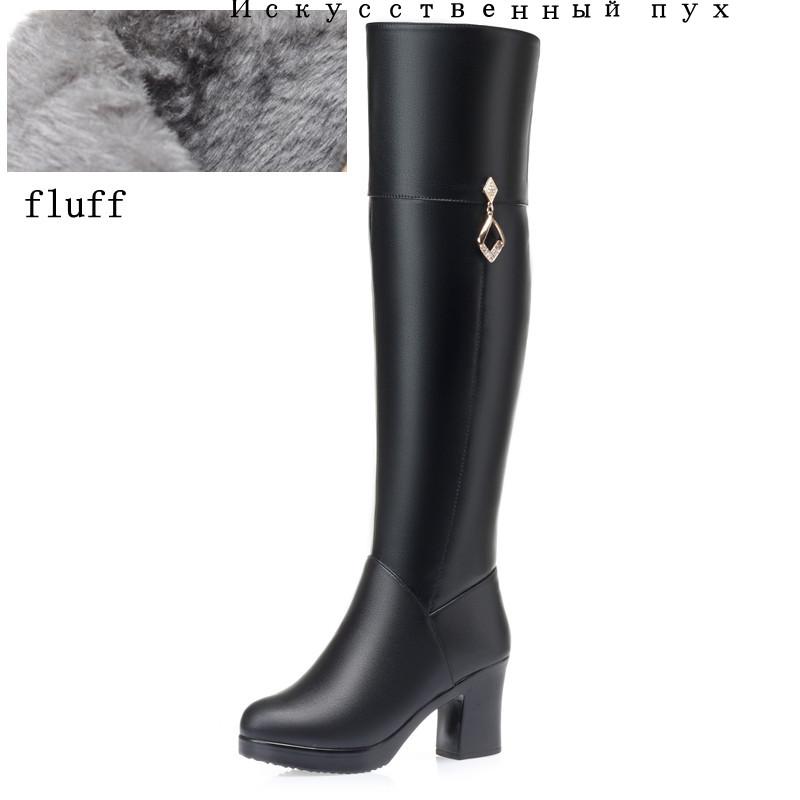 Women's Over The Knee Boots Natural Wool Genuine Leather Women Winter Boots Warm High-heel Women Motorcycle Boots