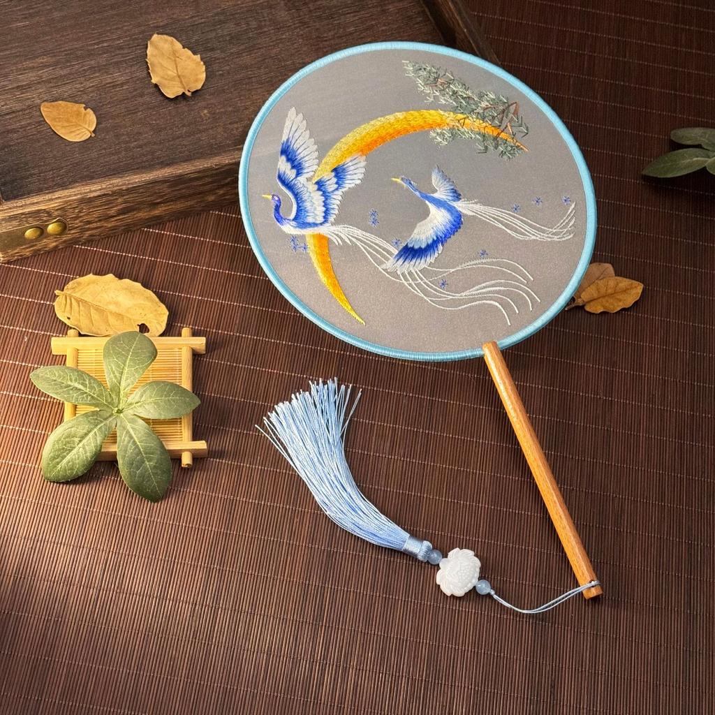 Круглый веер с вышивкой в китайском стиле с восемью лепестками и деревянной ручкой, переносной, напечатанный, винтажный, свадебные сувениры для танцев с веером