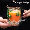 250ml Double Walled Glass Mug Clear Floral Wide Mouth Cup with Handle Insulated Coffee