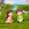 2Pcs Mini Girl Boy Sit Down Look Up Model Figurine Landscape Ornament DIY Decor