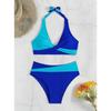 Women's European & American Color Block Backless High Waist Bikini Set