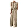 Fashion Women's Casual Sleeveless Pullover Cotton Linen Wide Leg Pants Solid Color Suit
