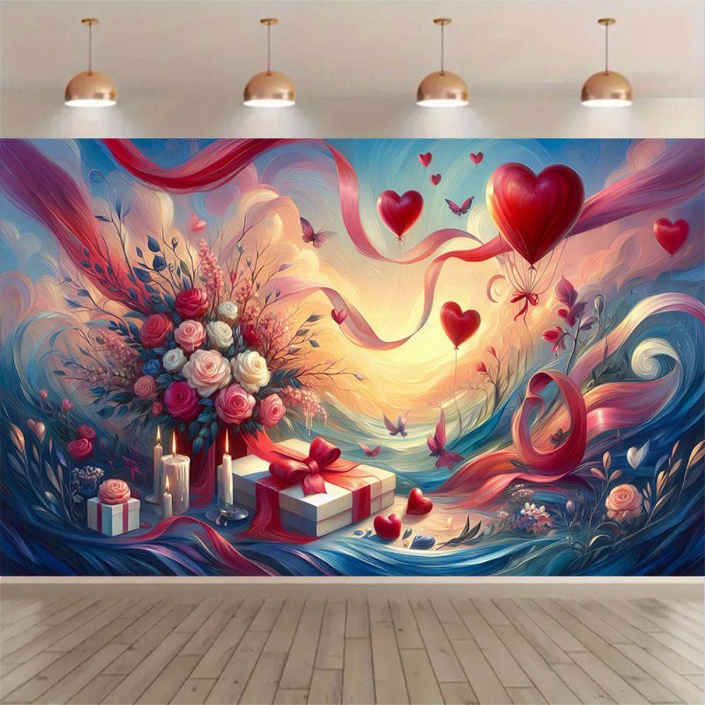 Rose Valentine's Day Photography Backdrop Balloon Happy Valentine's Day Banner Home Party Decor