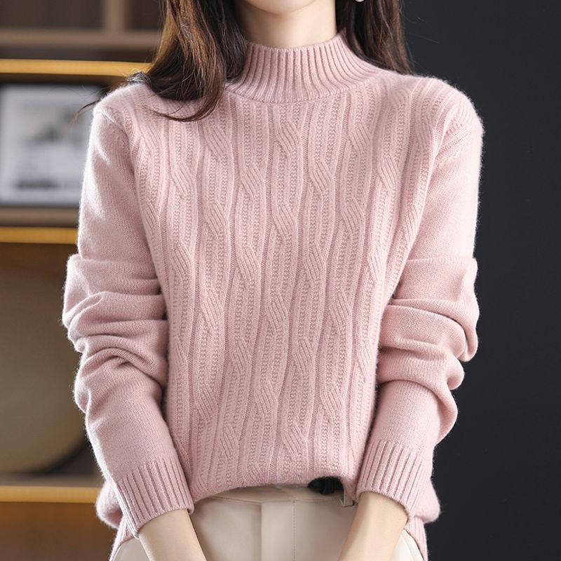 New Autumn Winter Women Cashmere Thickened Half Turtleneck Warm Loose Cashmere Sweater Women