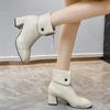 Soft Leather New High-heeled Booties Women's Autumn and Winter New Bright Leather Square Toe Block Heel Boots