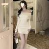 2025 New Autumn-Winter Apricot One-Shoulder Slim Dress - Long Sleeve, Sexy, Tight-Fit Skirt