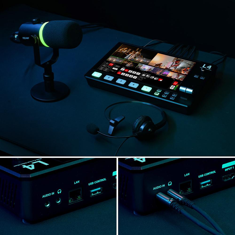 FEELWORLD L4 Multi-Format Video Mixer Switcher with 10.1 Inch Touchscreen Built-in Cooler 4 X HDMI
