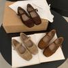 French Suede Ballet Flats Women's 2025 Spring and Autumn New Retro Square Head Casual Flat Mary Jane Single Shoes
