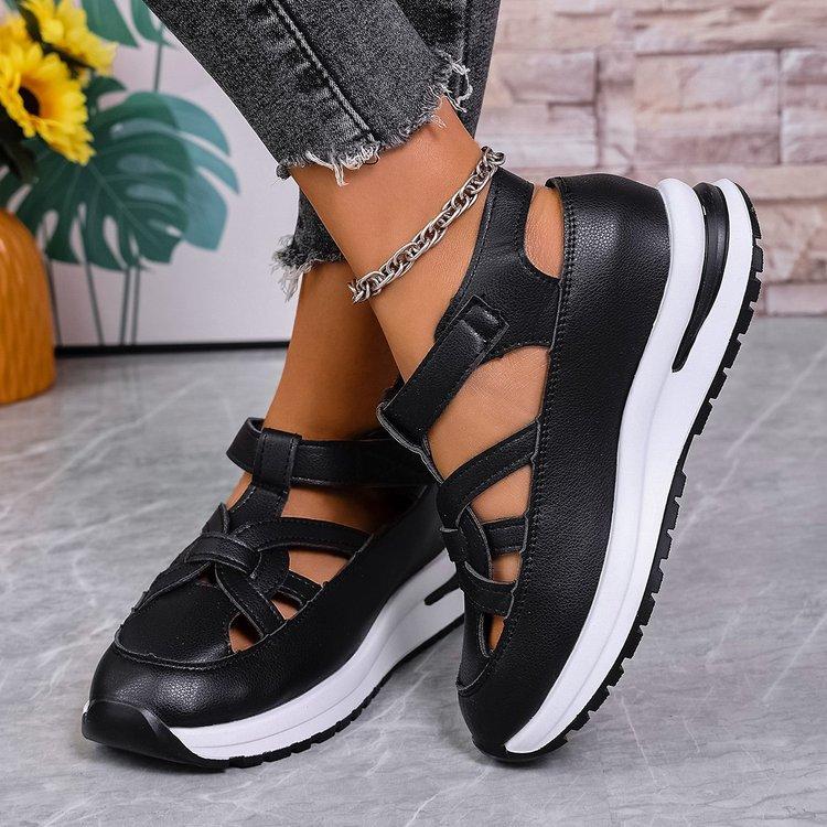 Summer New Slope Heel Sandals Women's Bag Head Hollow Breathable Women's Muffin Thick Bottom Velcro Women