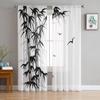 Black Bamboo Bird Sheer Curtains For Living Room Bedroom Tulle Curtains Kitchen Window Treatments Panel Drapes