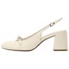 Vintage Round Toe Buckle Decor Open Back Chunky Heels 7cm Women Heels White 12802510001