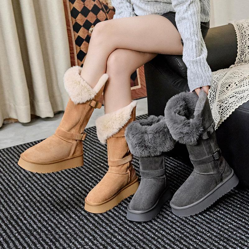 Suede Women's Shoes Two Wear Snow Boots Women's 2025 New Autumn and Winter Thick-soled Super Fire Short Boots Warm Snow Cotton