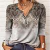 Autumn Buttons Half Open Collar Ethnic Bohemian Mid To Long T Shirt Women Long Sleeve Plus Size Top