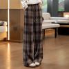 Women's Wide-Leg Plaid Drawstring Casual Pants