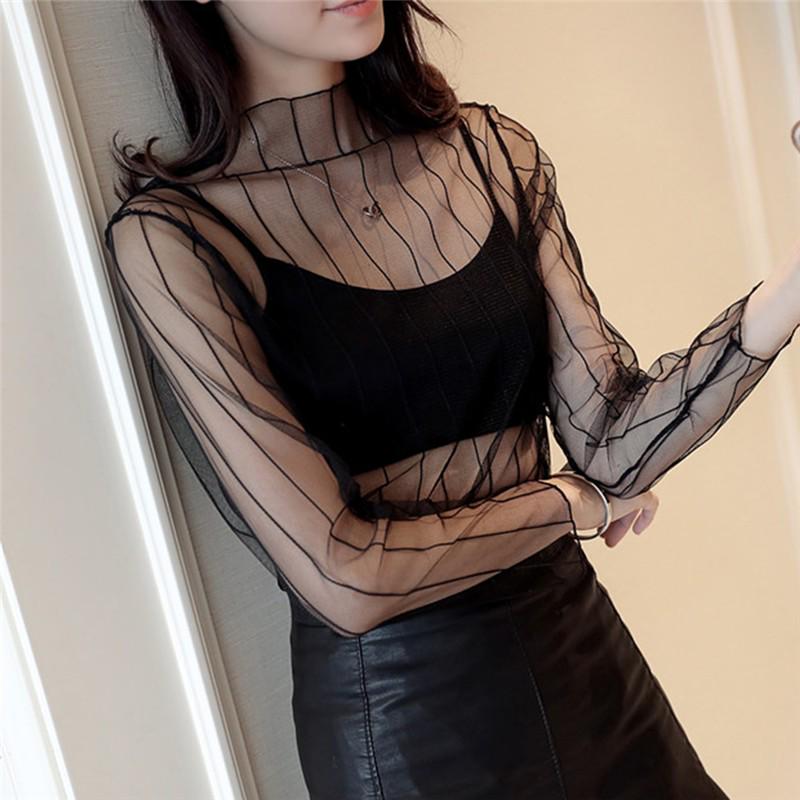 Women Sexy Mesh See Through T Shirt Fashion Hollow Transparent Shirt Star Dot Base Top Clubwear