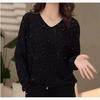 Velvet Sequin V-Neck Sparkly Long Sleeve Plus Size Star Shirt