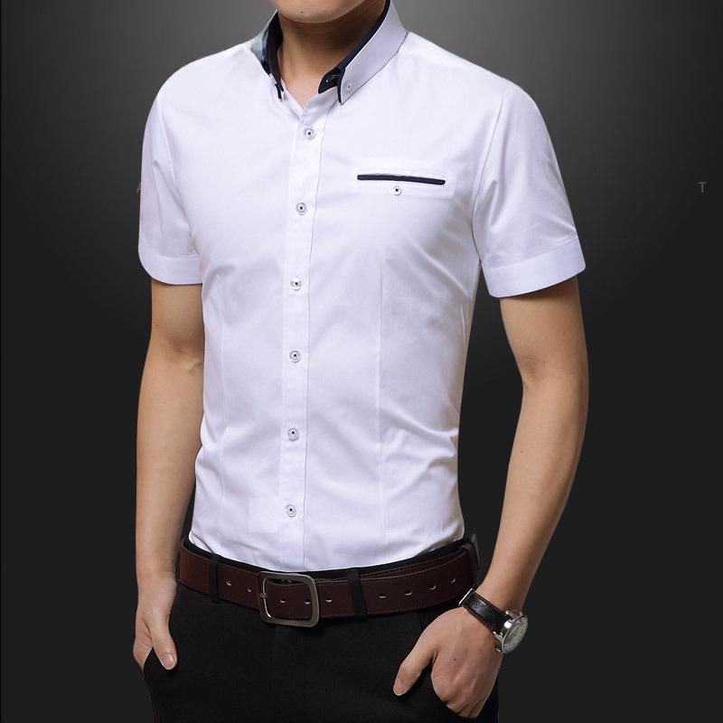 Men's Slim Fit White Short Sleeve Business Casual T-Shirt
