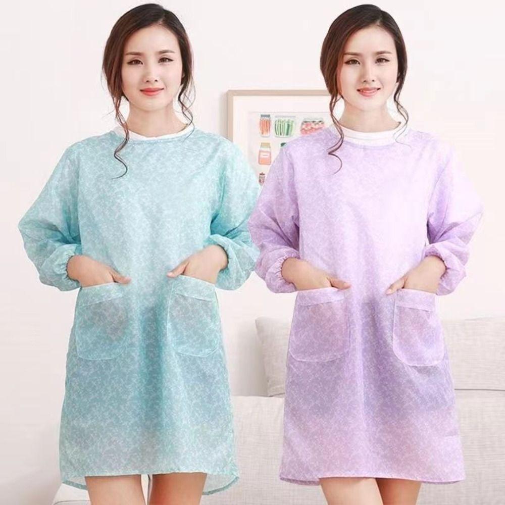 Polyester Long Sleeve Apron Oil Resistant Kitchen Long-Sleeved Smock Waterproof Apron Canteen