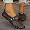 Summer Mesh Hollow Sandals Women Flats Shallow 2025 New Buckle Beach Shoes Comfort Retro Female Flat Shoes