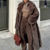 Winter Brown Fur Coat Extended Retro Suit Collar Imitation Fur Coat High-end Fox Fur Coat Women