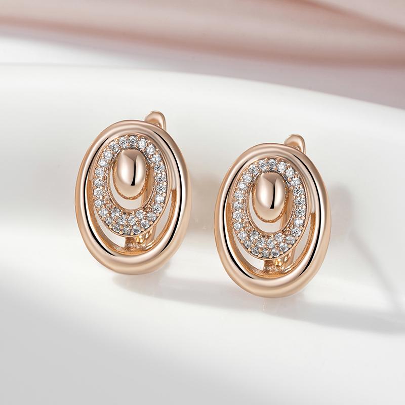 Kinel White Zircon Round Pocket Earrings For Women Rose Gold Color Vintage Earrings Fine Jewelry