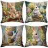 New Easter Pillowcase Watercolor Flowers Rabbit Home Pillow Cushion Cover