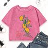 Fresh Lemon Fruit  Print Washed Crop T Shirt Women Crewneck Fitness Y2K T-Shirts Cotton Casual Short Sleeve Tops