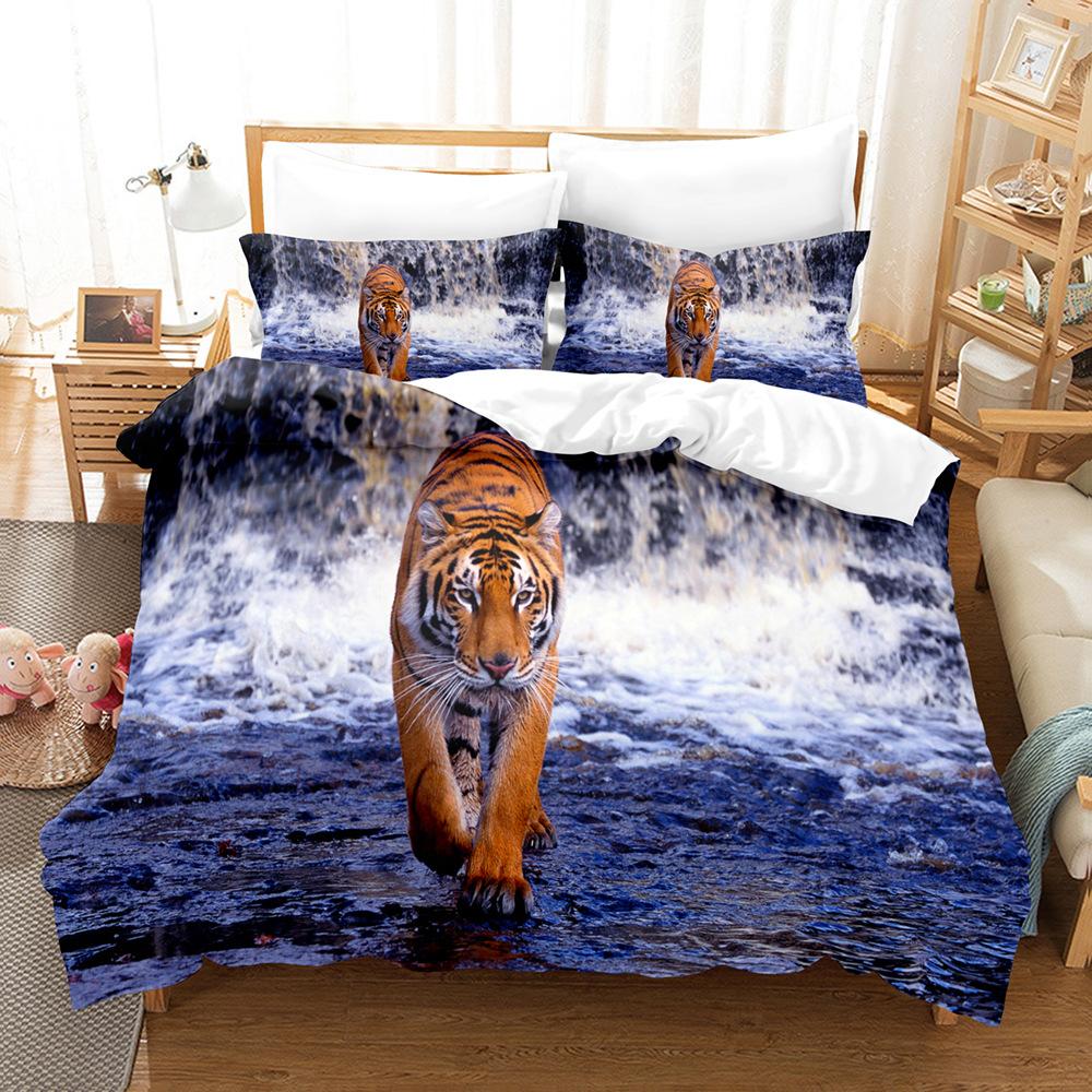 3D Fierce Beast Bedding Set Tiger Print Duvet Cover Pillowcase 2/3 Pieces AU180 * 210 Full Size Soft Zippered Home Textile