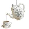Christmas Teapot Ornament Holly Vintage Tea Cups And Pot Set Xmas Tree Hanging Ornaments 2D Acrylic Teapot Decor with Pouring Tea Effect