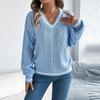 Women's Color-blocking V-neck  Long-sleeved Sweater
