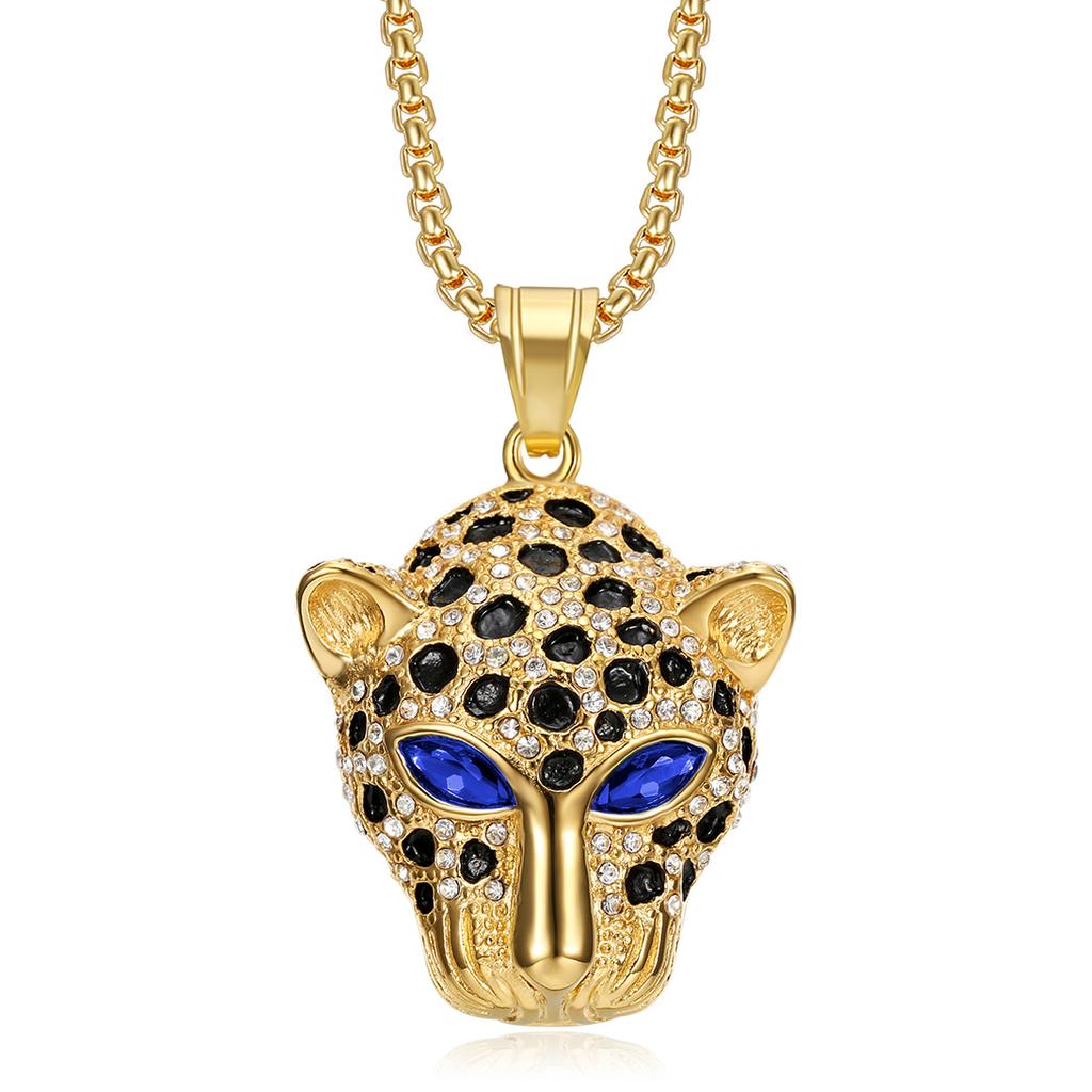 Cubic Zirconia Leopard Head Pendant Stainless Steel Necklace For Men Hip-hop Trendy Jewelry Gift
