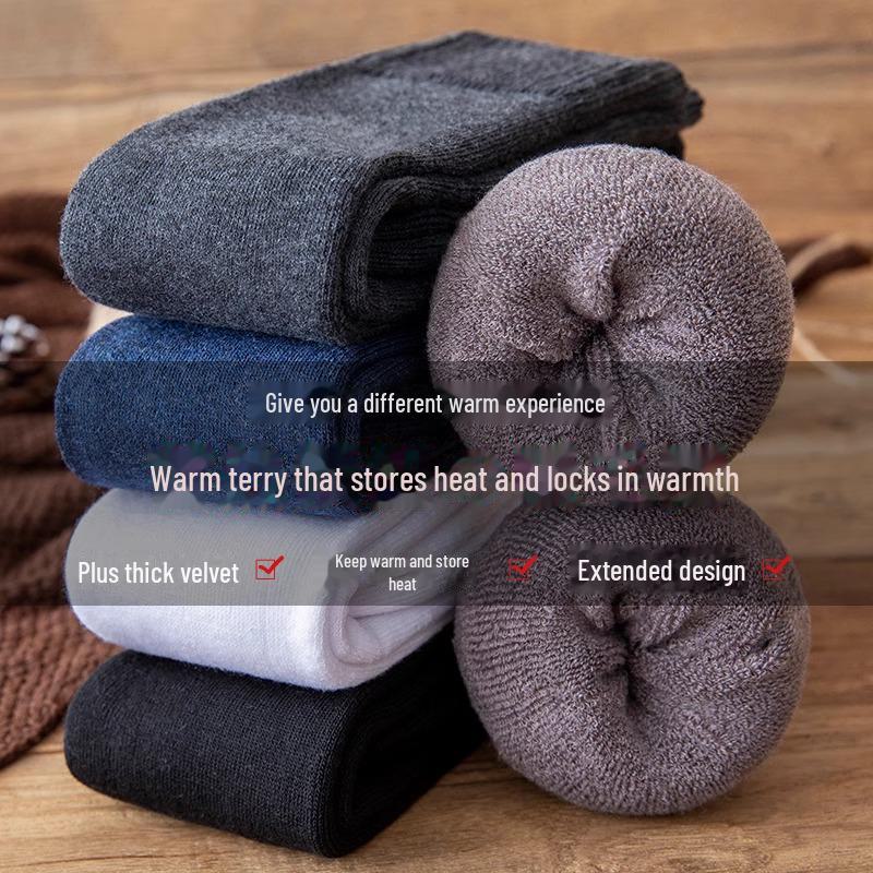 Men's Thick Velvet Winter Calf Socks - Cotton, Towel, Long Tube