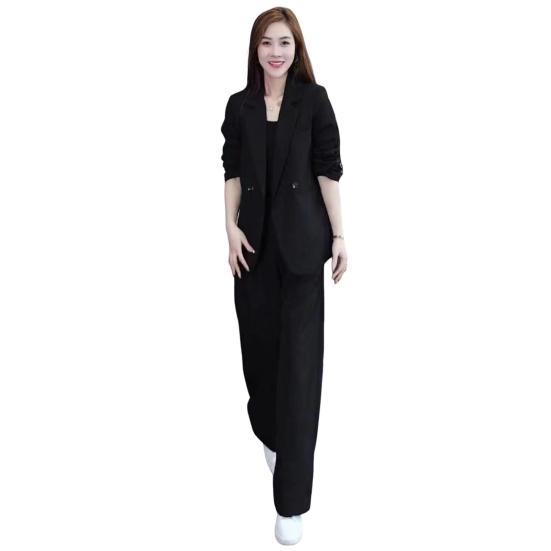 2 Pcs/Set Lady Formal Coat Pants Set Long Sleeves Double Buttons Cardigan